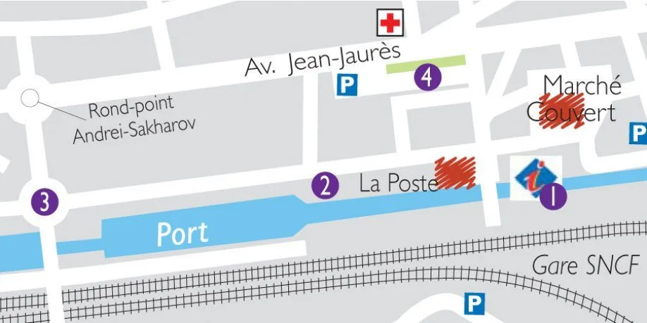 Plan du circuit fleuri de Migennes, points 1 à 4